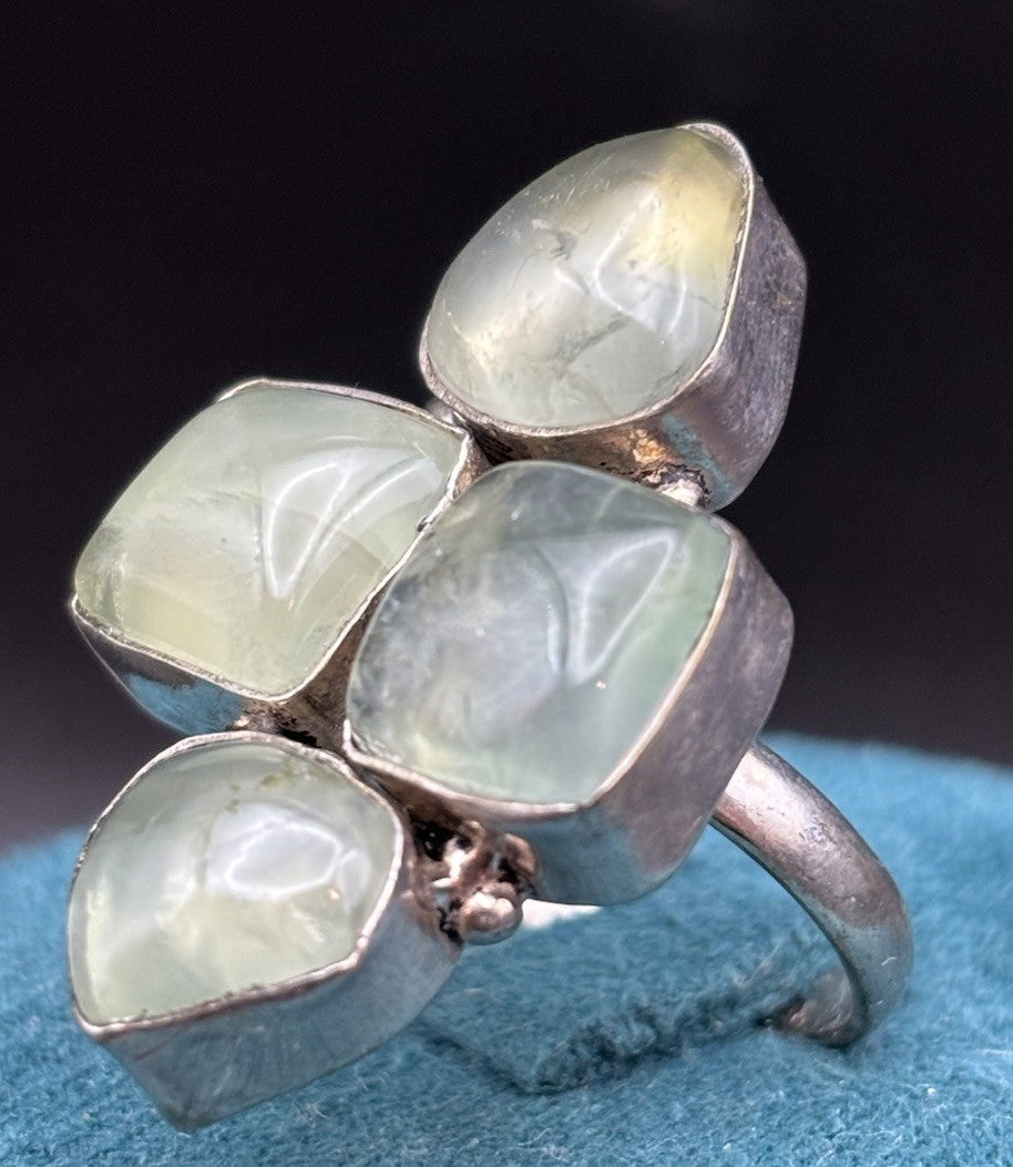 Vintage 925 Sterling Silver Prehnite Artisan Statement Ring