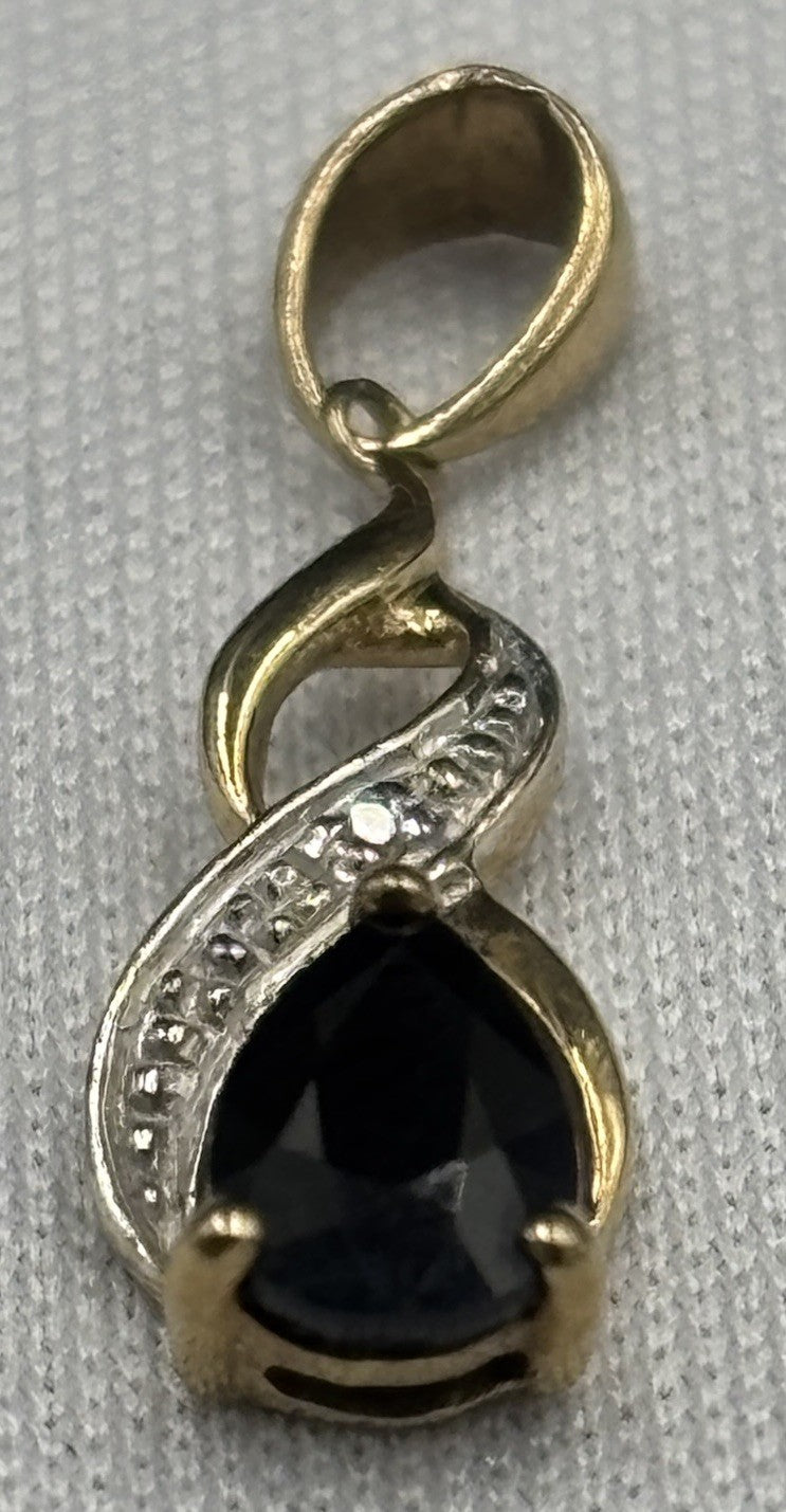 9ct Gold Sapphire Pendant with Diamond Accent Hallmarked 375 Infinity Swirl