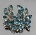 Vintage Signed Eisenberg Ice Rhodium Plated Blue Rhinestone Leaf Spray Brooch