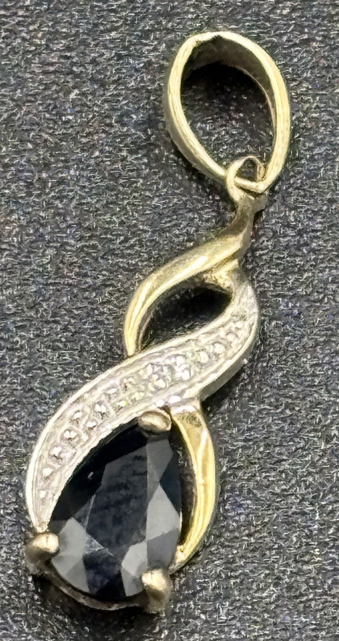 9ct Gold Sapphire Pendant with Diamond Accent Hallmarked 375 Infinity Swirl
