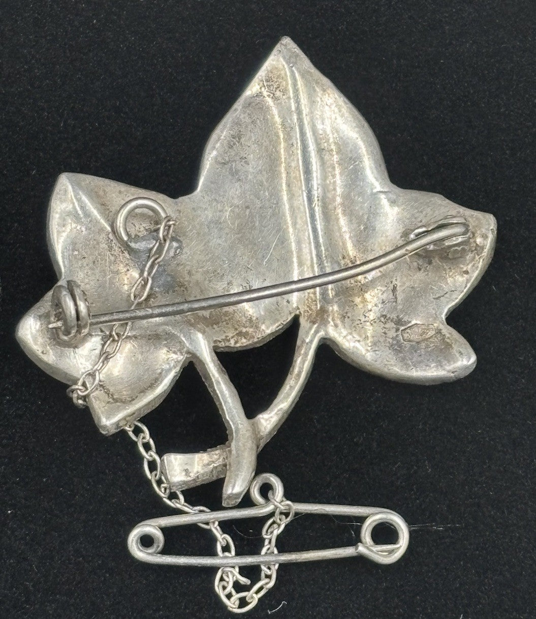 Vintage Marcasite Leaf Brooch Solid 925 Sterling Silver!.