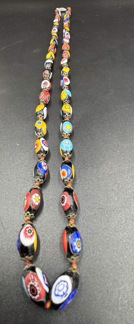 Vintage Murano Millefiori Glass Bead Necklace & Bracelet Set Venetian 1950s