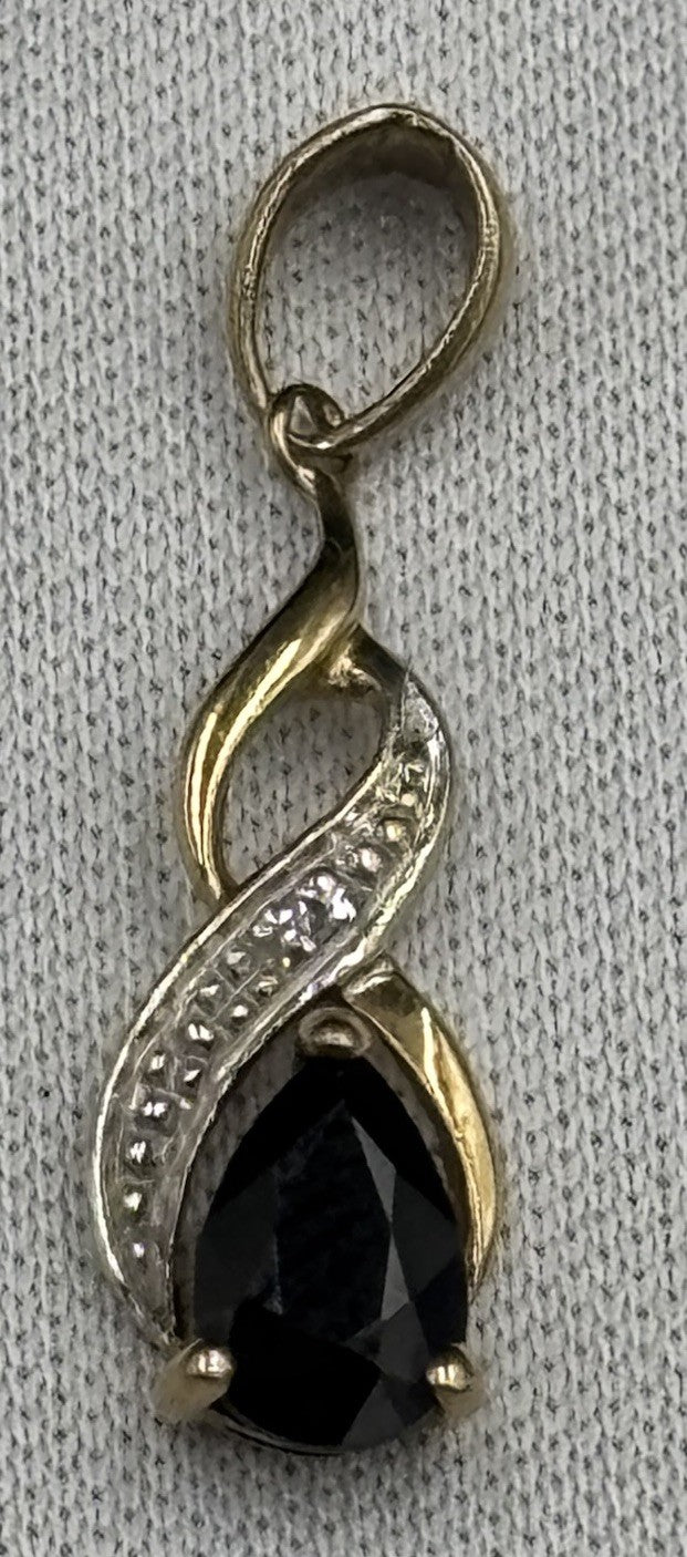 9ct Gold Sapphire Pendant with Diamond Accent Hallmarked 375 Infinity Swirl