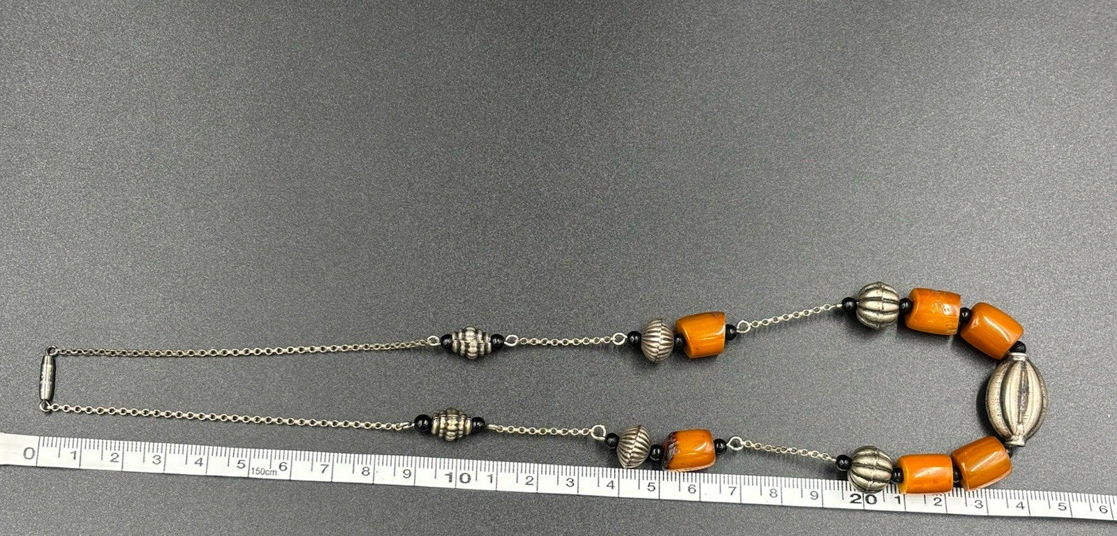 Vtg Butterscotch Bakelite Necklace Yellow & Silver Tone Bead Jewellery