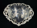 Antique Siam Sterling Silver Heart Brooch Mythological Figures 1920s