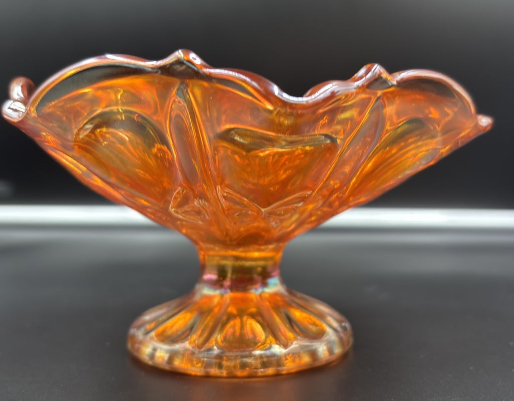 Vintage Carnival Glass Ruffled Footed Bowl Marigold Iridescent Dish