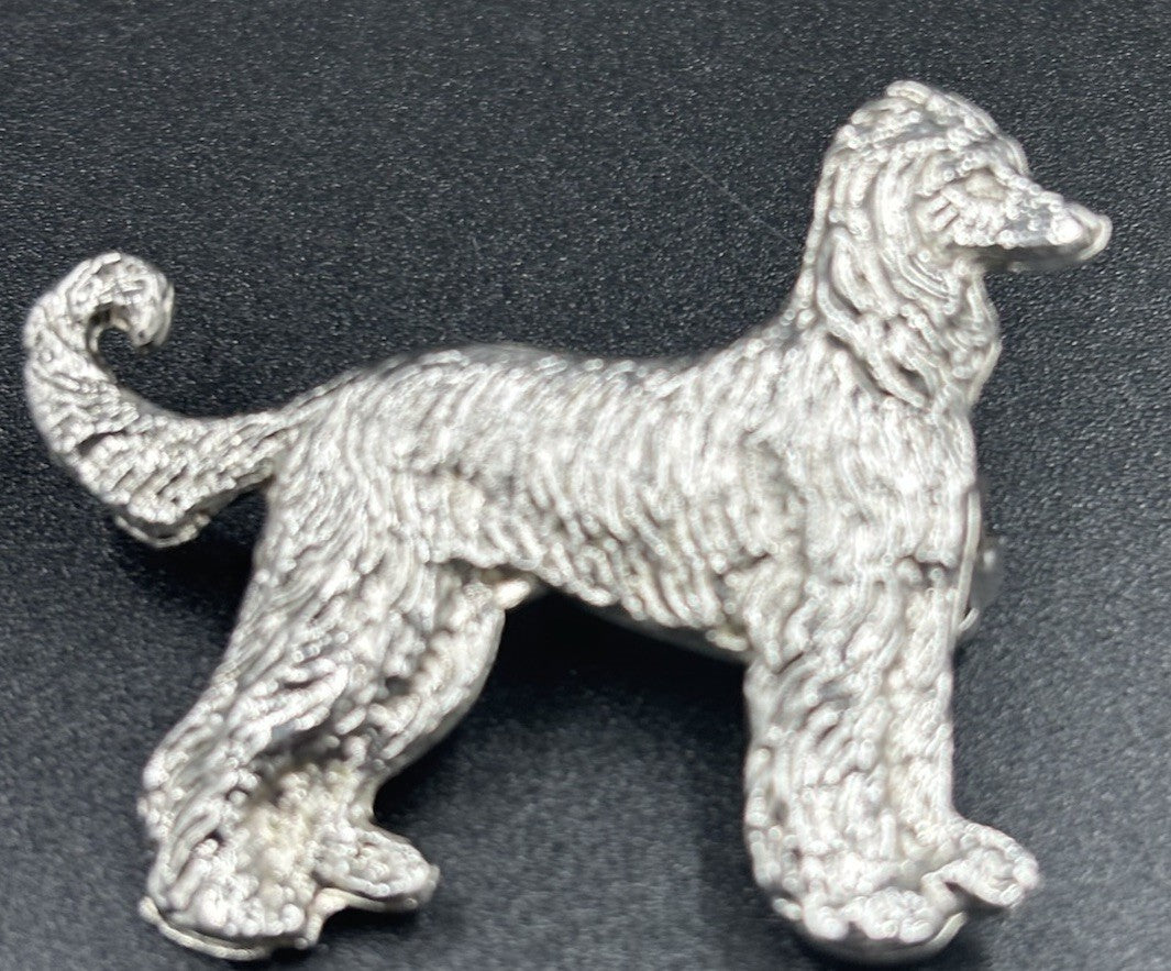 Afghan hound standing pewter Brooch Silver Tone