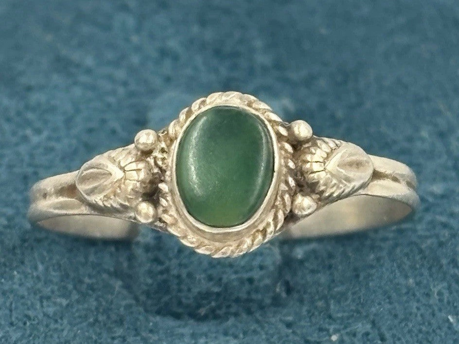Rare Vintage 925 Silver Green Chalcedony Ring Handmade 1960s Jewellery