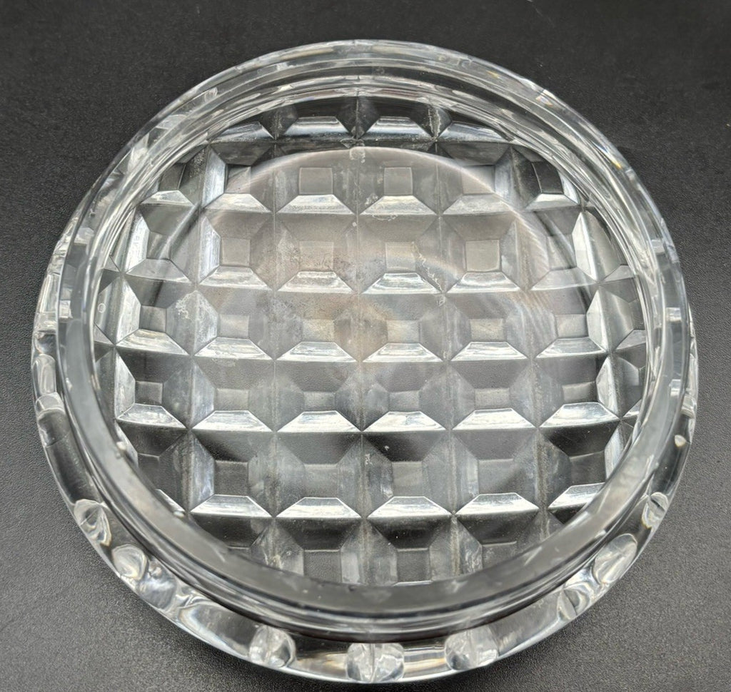 Vintage Heavy Cut Crystal Trinket Box Starburst Base Vanity Dresser Box