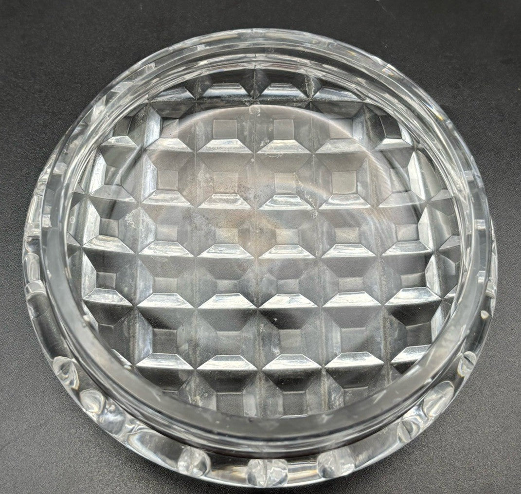 Vintage Heavy Cut Crystal Trinket Box Starburst Base Vanity Dresser Box