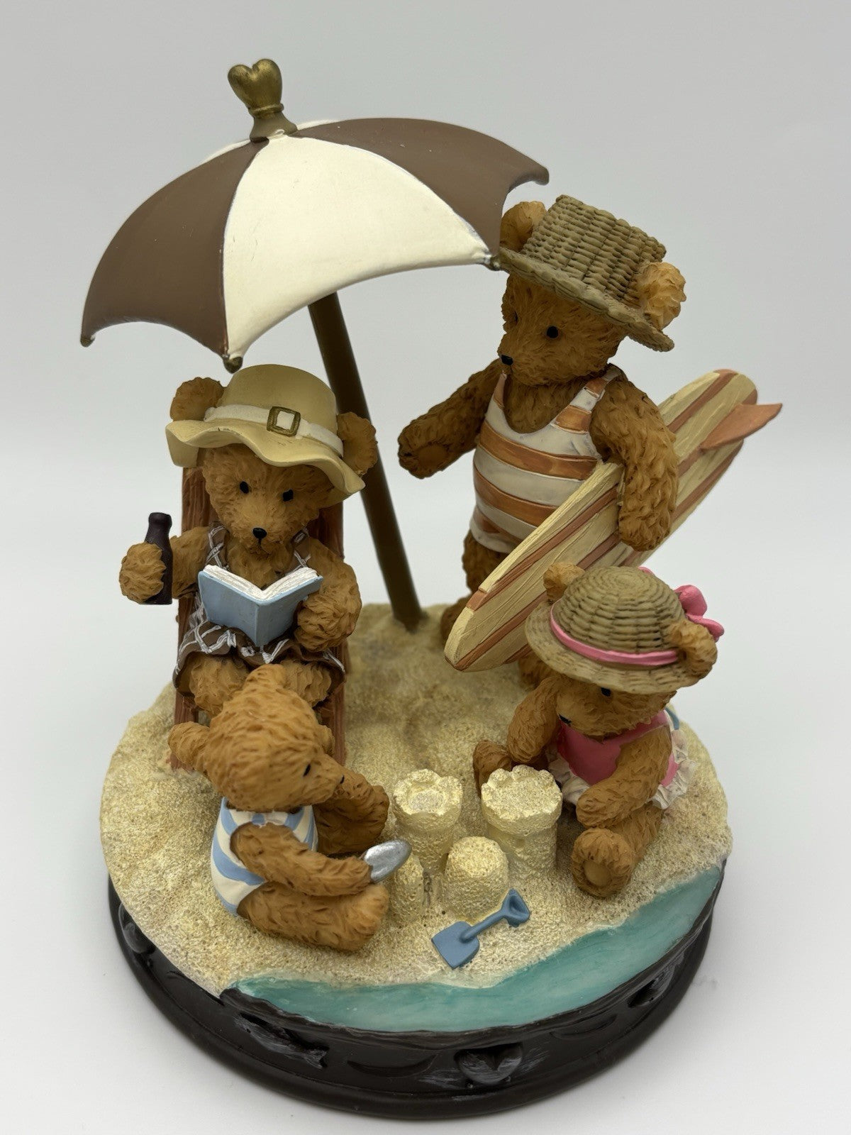 Avon Beary Bear 1998 Figurine – “Family Day at the Beach” Surf & Sandcastles