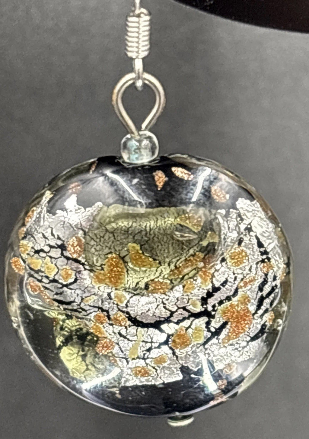 Vintage Murano Style Glass Earrings – Foil Art Glass Dangle Disc Beads”