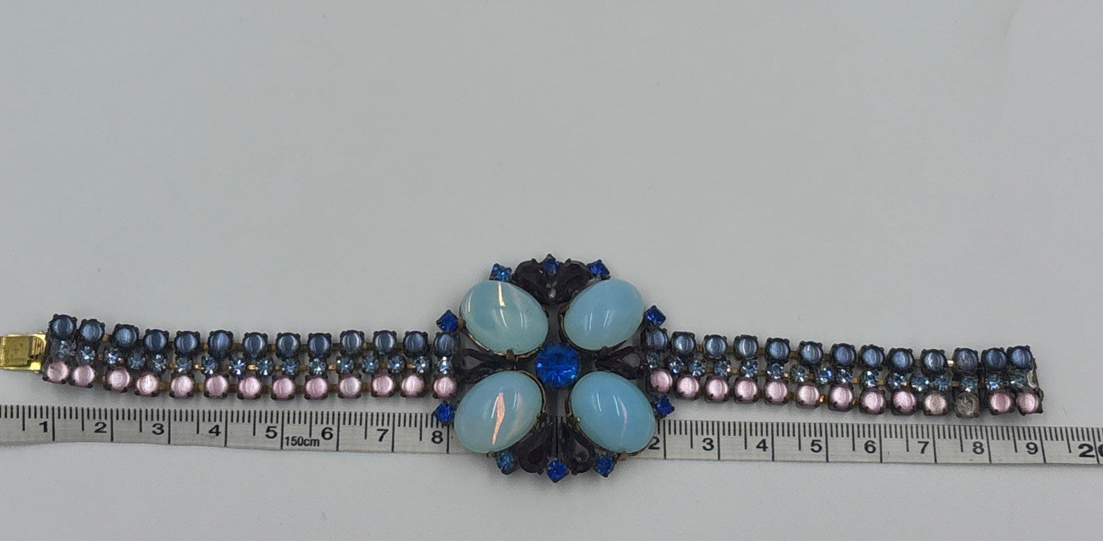 Husár D Vintage Opal Glass Rhinestone Bracelet Floral Czech Designer Jewelry