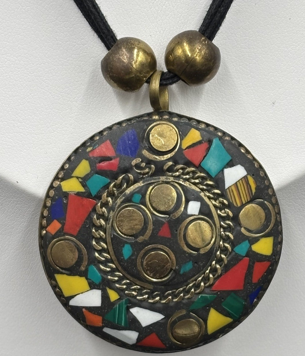 Tibetan Tribal Brass Pendant Necklace Bohemian Handmade Banjara Boho Glass Beads