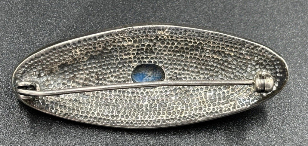 Antique 1920s Sterling Silver Turquoise Filigree Brooch Pin