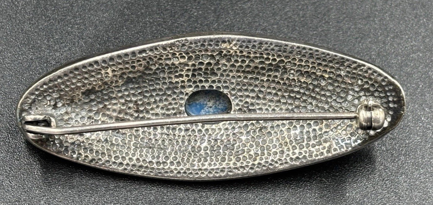 Antique 1920s Sterling Silver Turquoise Filigree Brooch Pin