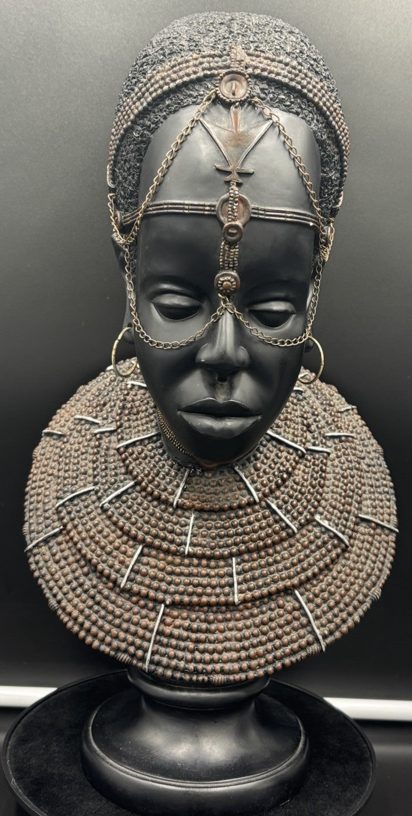 Vintage African Tribal Male Bust – Beaded Resin Sculpture