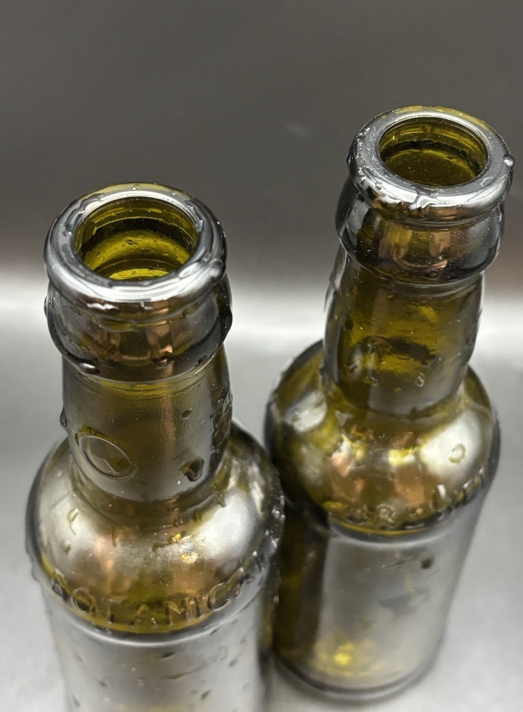 Rustic Olive Green Embossed Brewery Beer Bottles Pair Bar Decor Display ￼