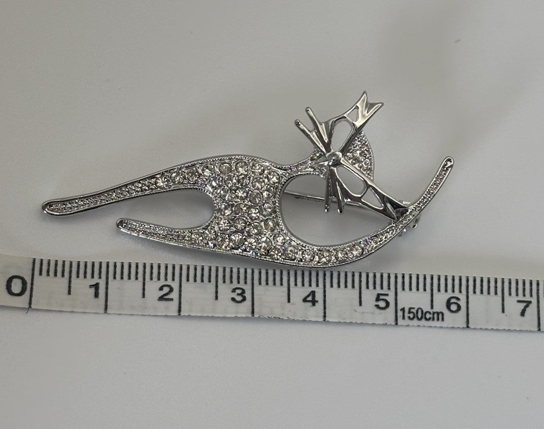 Vtg Siamese Kitty Cat Brooch MCM Silver Tone Clear Crystals Fashion Jewelry Pin