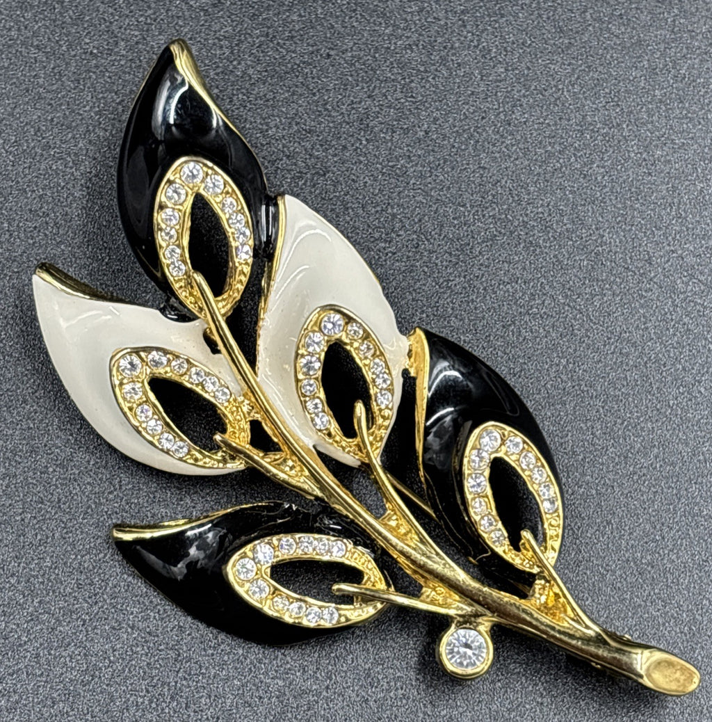 Vintage Enamel Classic Black & White Rhinestone’s Brooch 1990’s