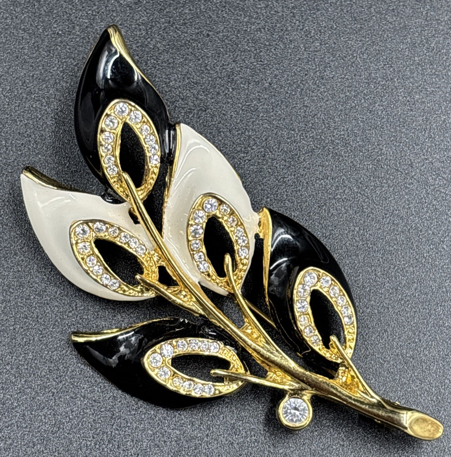 Vintage Enamel Classic Black & White Rhinestone’s Brooch 1990’s