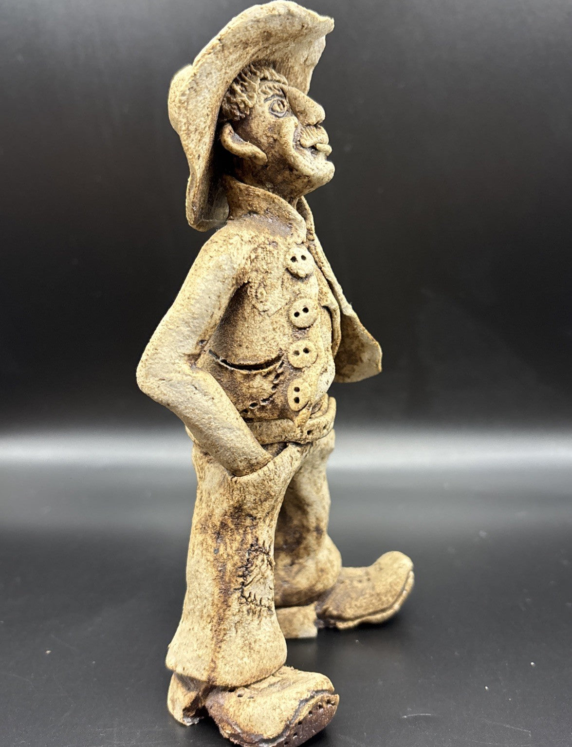Vintage Studio Pottery Cowboy Figure Folk Art Sculpture Handmade Style