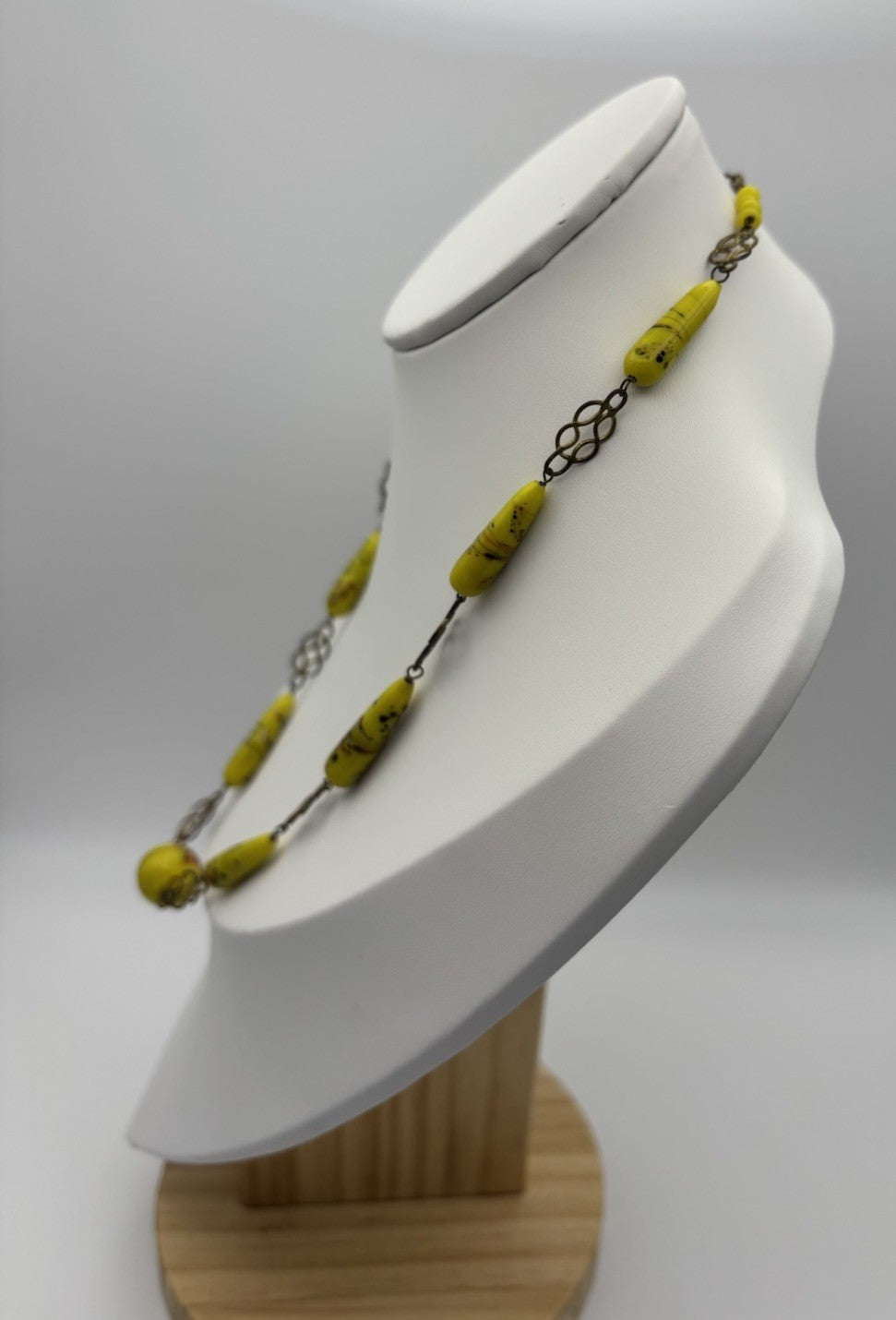 Antique Art Deco Czech Yellow Spatter Glass Necklace 1920s Jewelry
