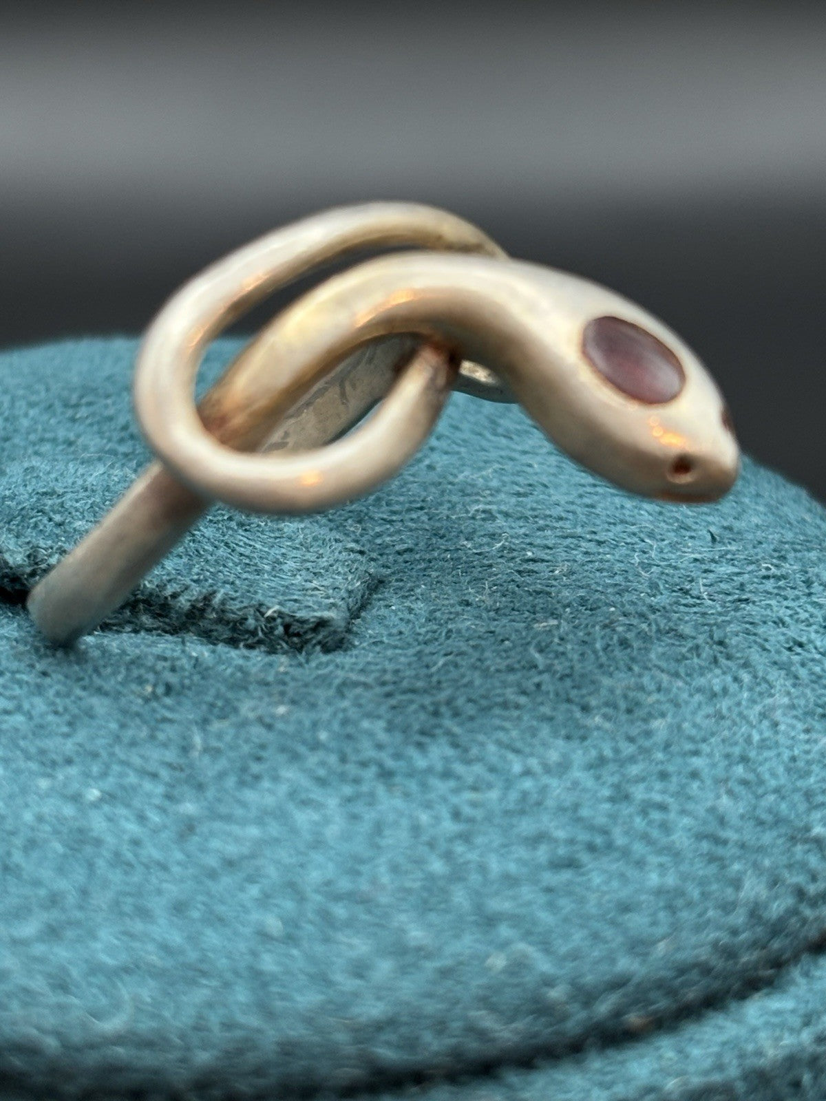 Vintage Sterling Silver Snake Ring Red Stone Eyes 1970s