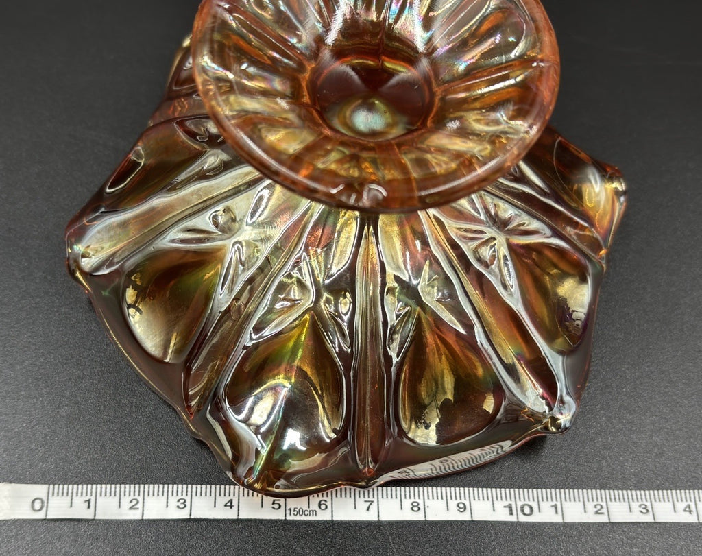 Vintage Carnival Glass Ruffled Footed Bowl Marigold Iridescent Dish