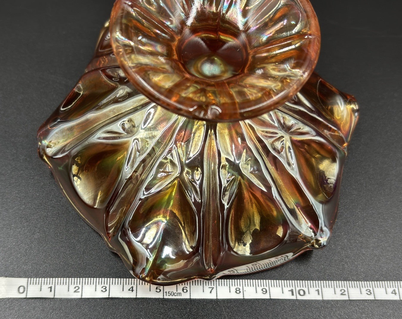 Vintage Carnival Glass Ruffled Footed Bowl Marigold Iridescent Dish