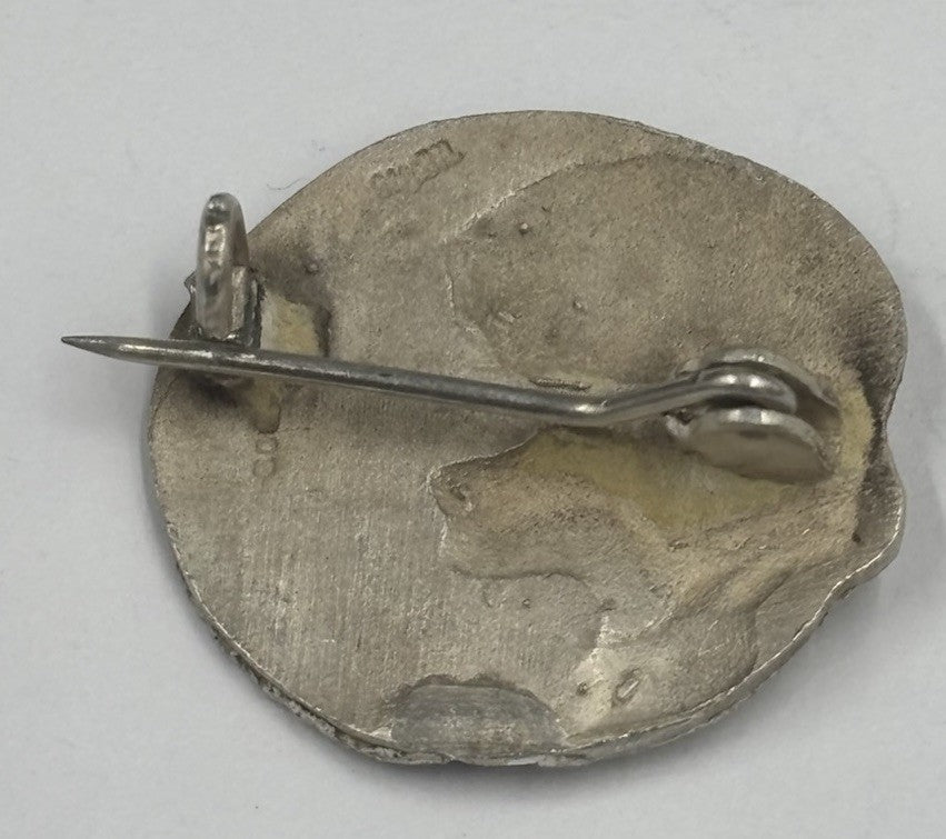 Antique Art Nouveau 800 Silver & Blue Enamel Portrait Brooch – Signed Maker