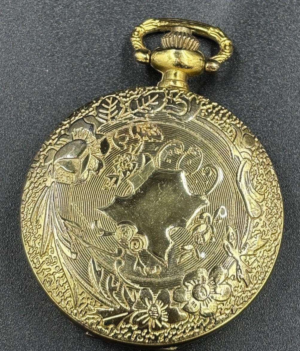 Gold Tone Quartz Analog Men's Pocket Watch In Working Order.