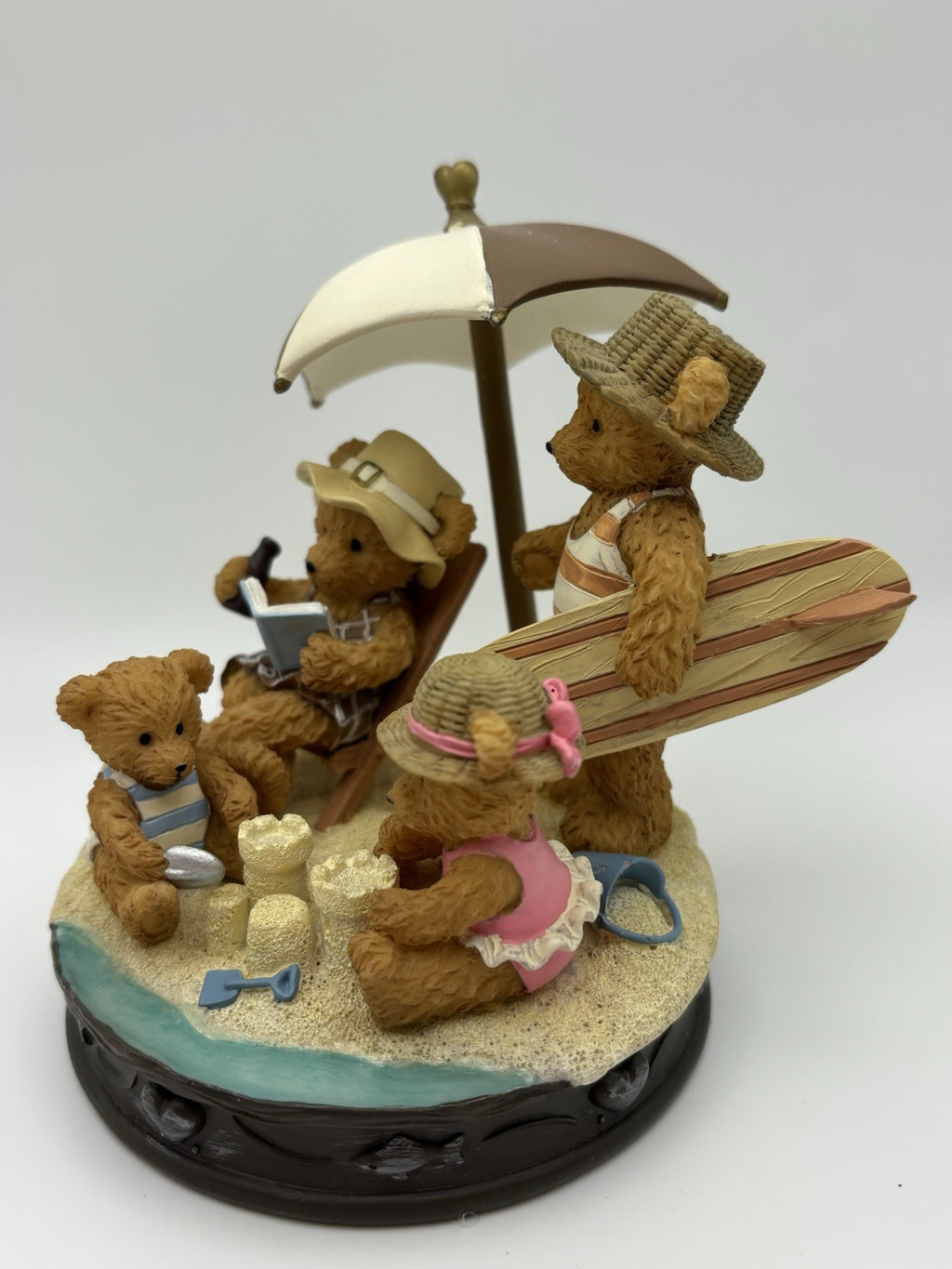 Avon Beary Bear 1998 Figurine – “Family Day at the Beach” Surf & Sandcastles