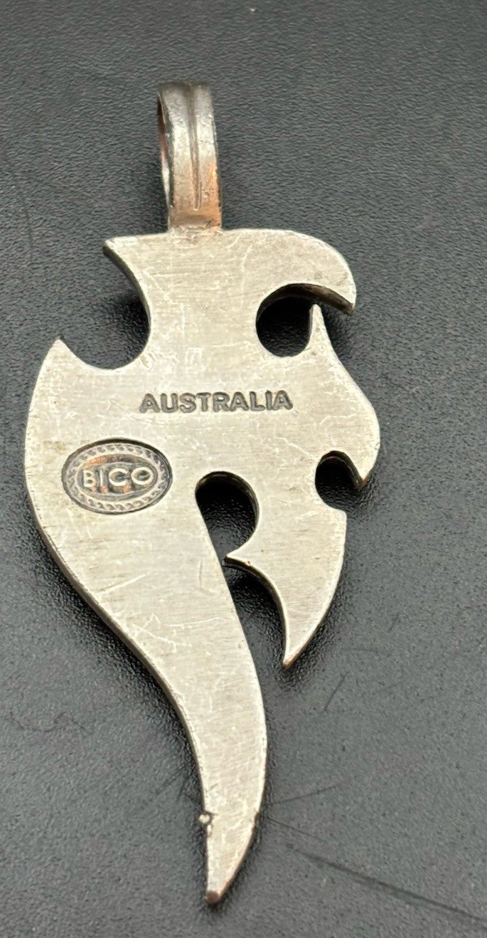 Vintage BICO Australia Sterling Silver Tribal Flame Pendant Gothic Biker 925