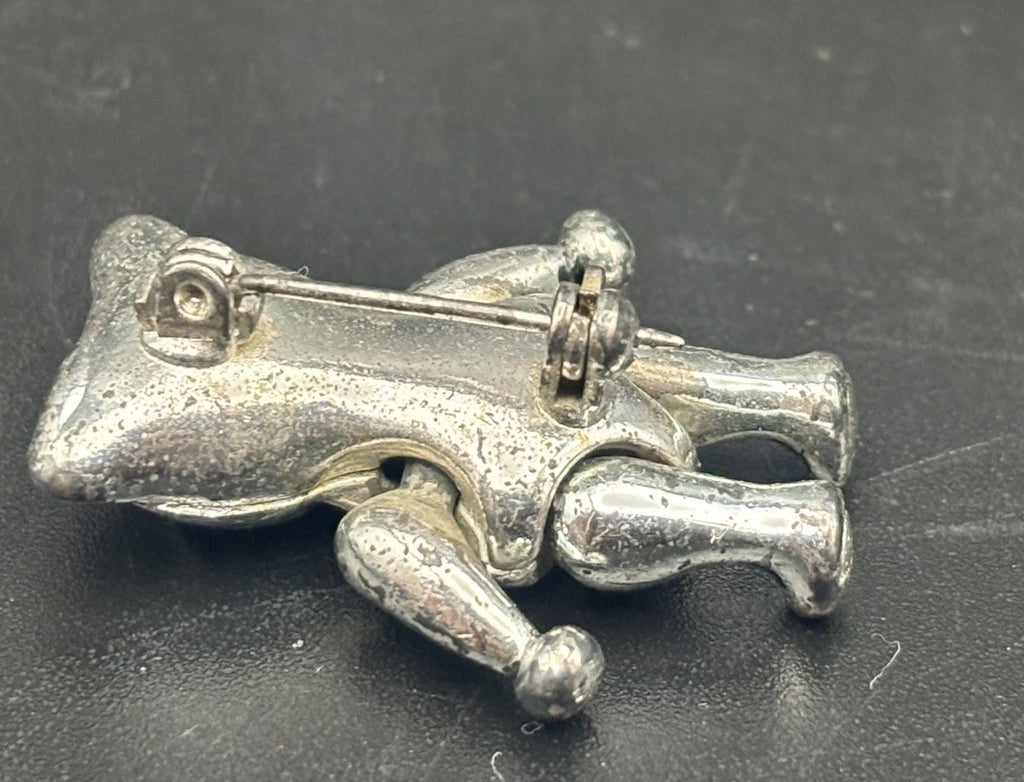 Vintage Articulated Teddy Bear Brooch Silver Tone Movable Limbs Retro Pin