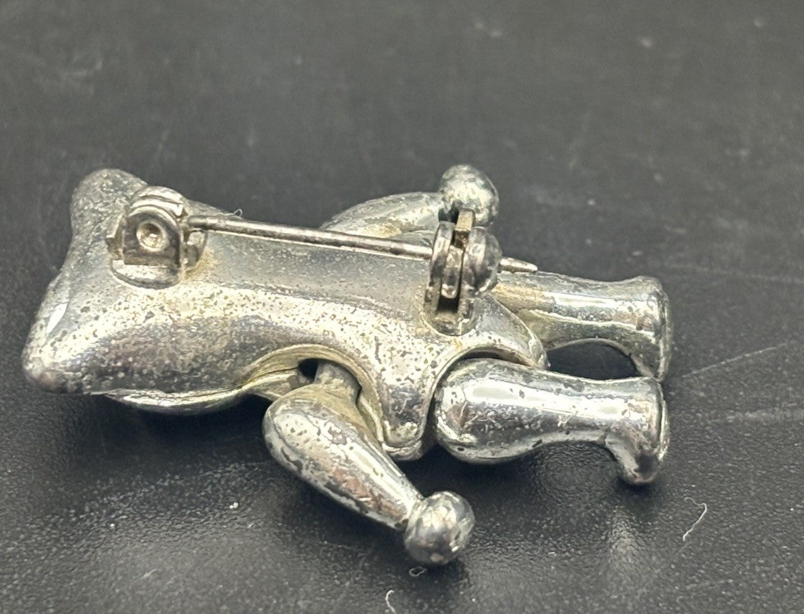 Vintage Articulated Teddy Bear Brooch Silver Tone Movable Limbs Retro Pin