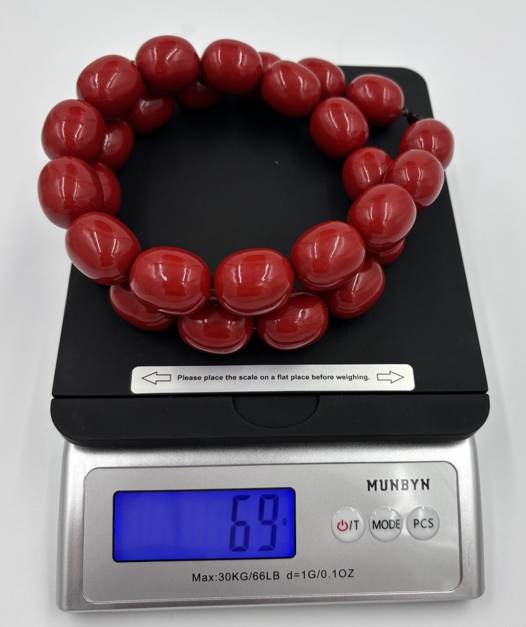 Vintage 1930s Genuine Cherry Red Bakelite Art Deco Bead Necklace