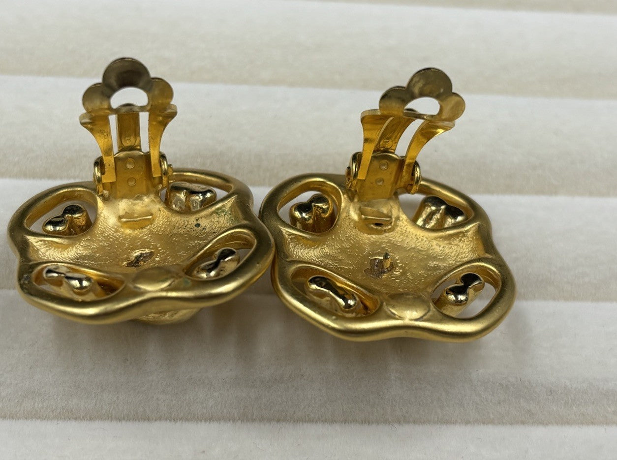 Vintage 80s Gold Clip-On Earrings Bold Designer Style High Quality.