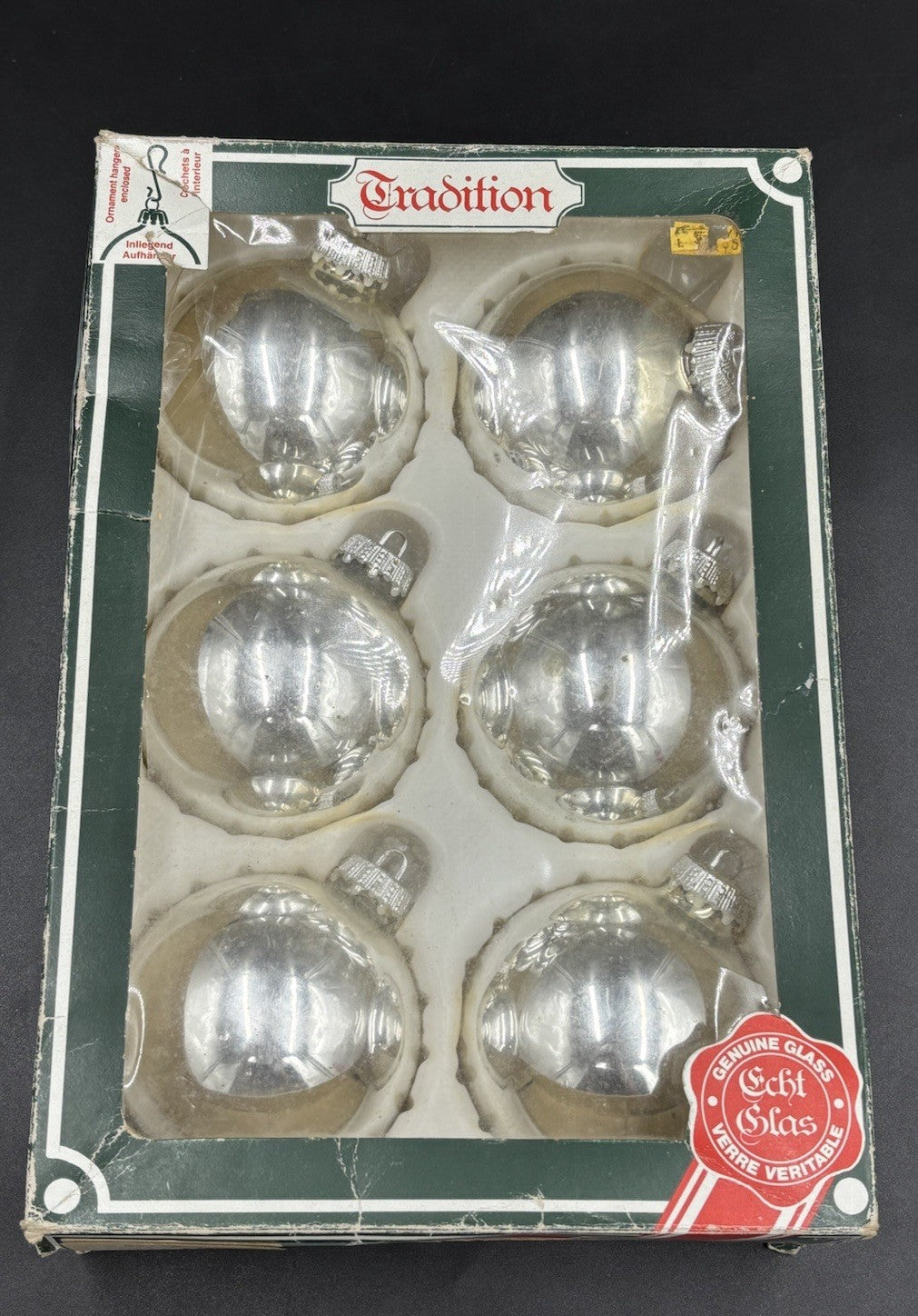 Vintage Tradition Genuine Silver Glass Christmas Baubles Set of 6 West Germany