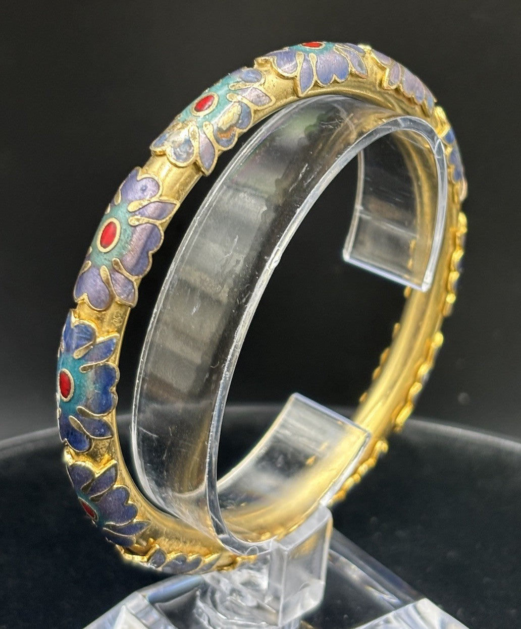 Vintage Chinese Cloisonne Enamel Bangle Multiple Coloured Floral Bracelet