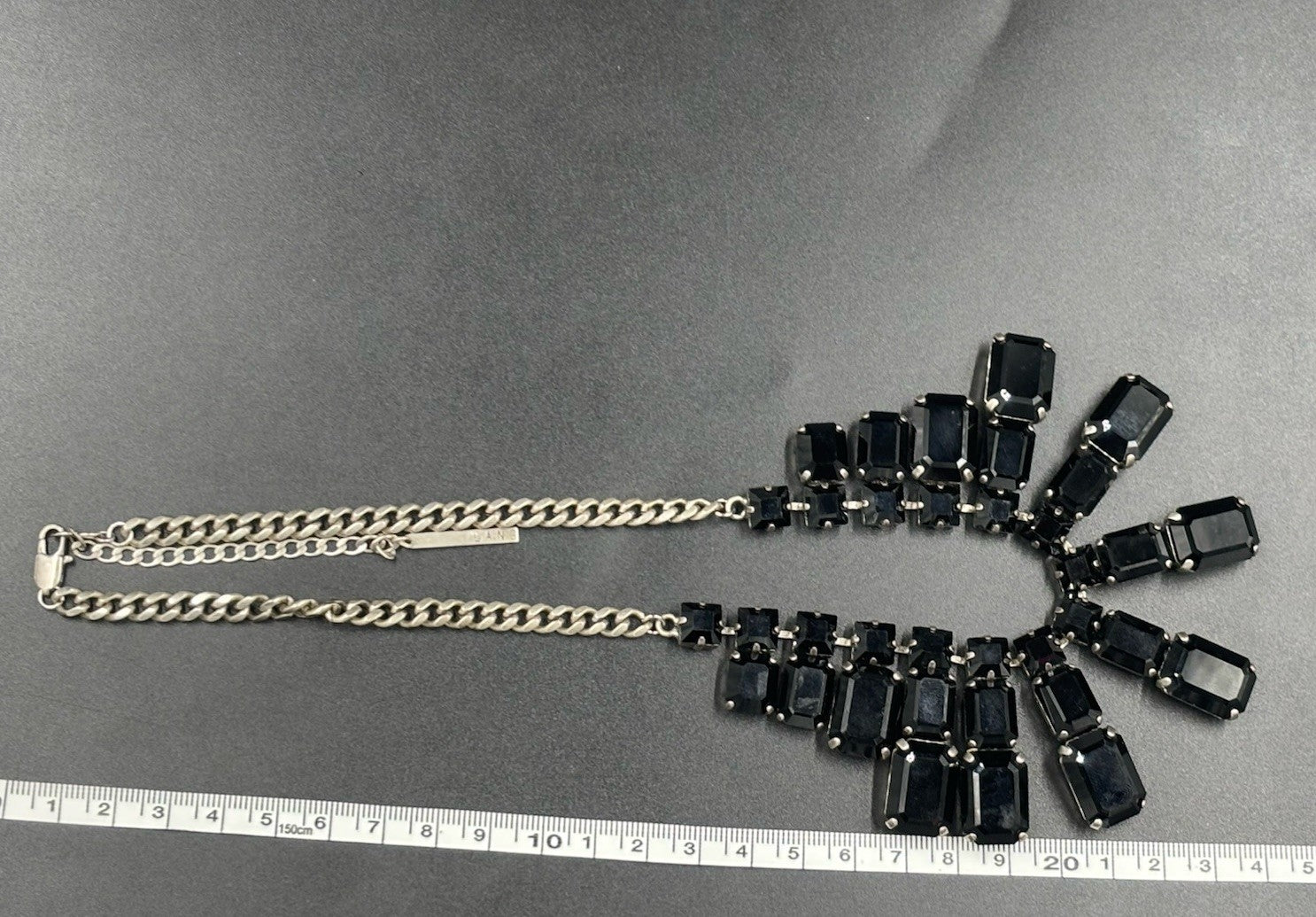 Vintage Peter Lang Statement Necklace Black Glass Crystal Art Deco Revival Glam