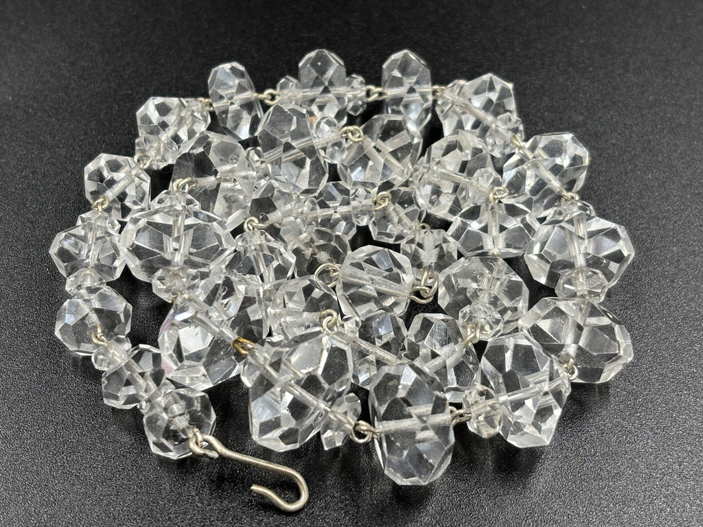 Antique Rock Crystal Quartz Necklace Faceted Beads & Sterling Silver Art Deco