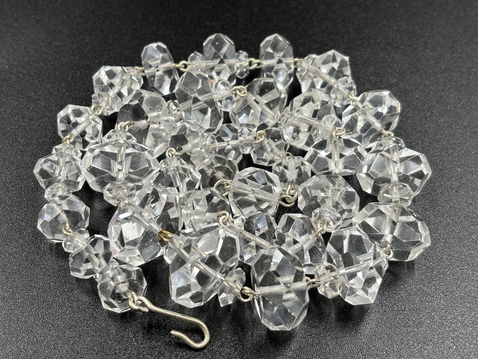Antique Rock Crystal Quartz Necklace Faceted Beads & Sterling Silver Art Deco