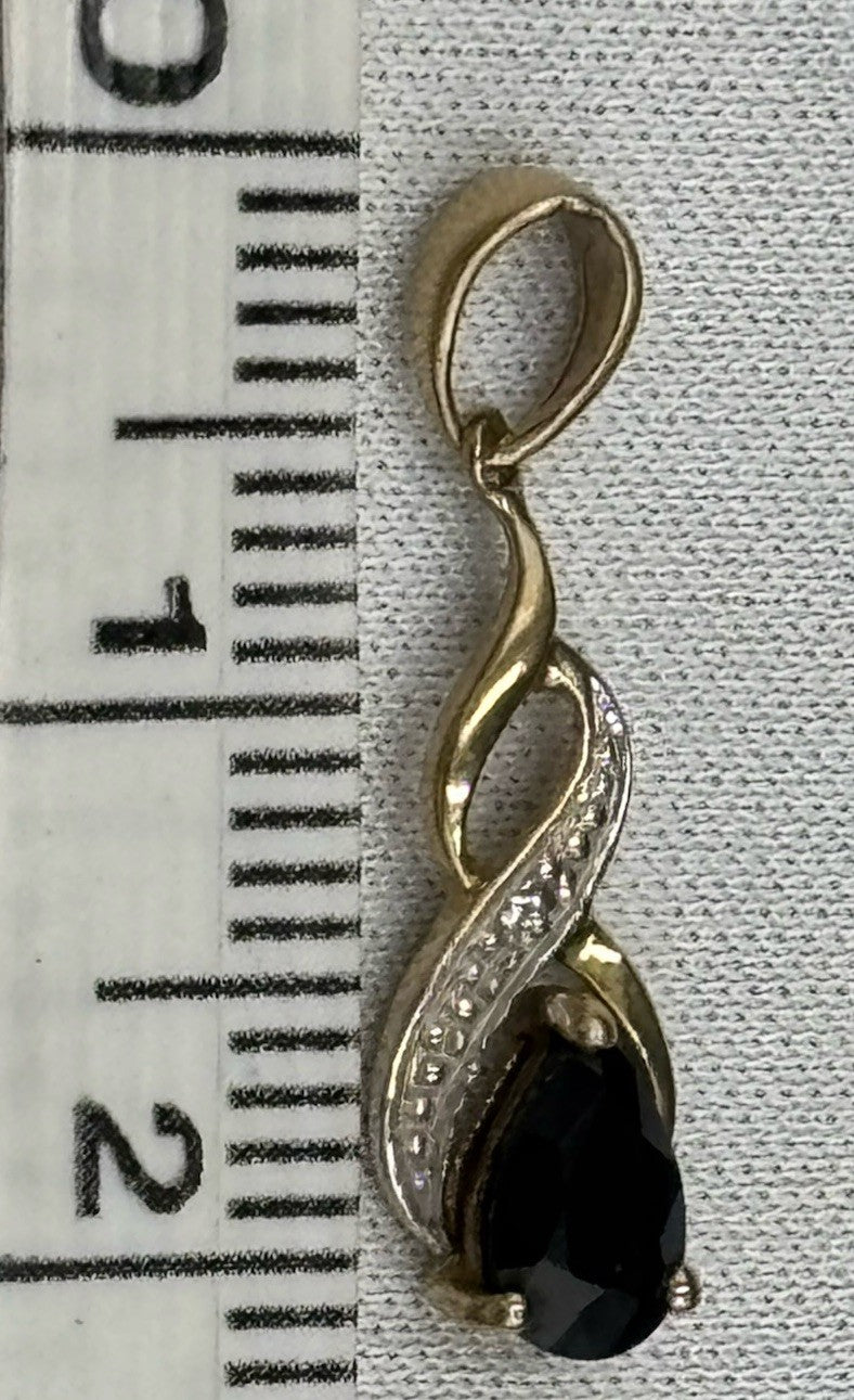 9ct Gold Sapphire Pendant with Diamond Accent Hallmarked 375 Infinity Swirl