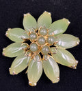 Vintage Jade Green Floral Brooch Gold Tone Statement Cluster Pin