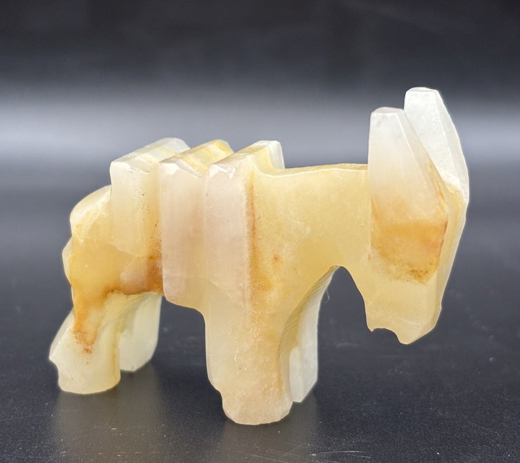 Vintage Hand Carved Onyx Donkey Figurine Banded Calcite Stone Animal