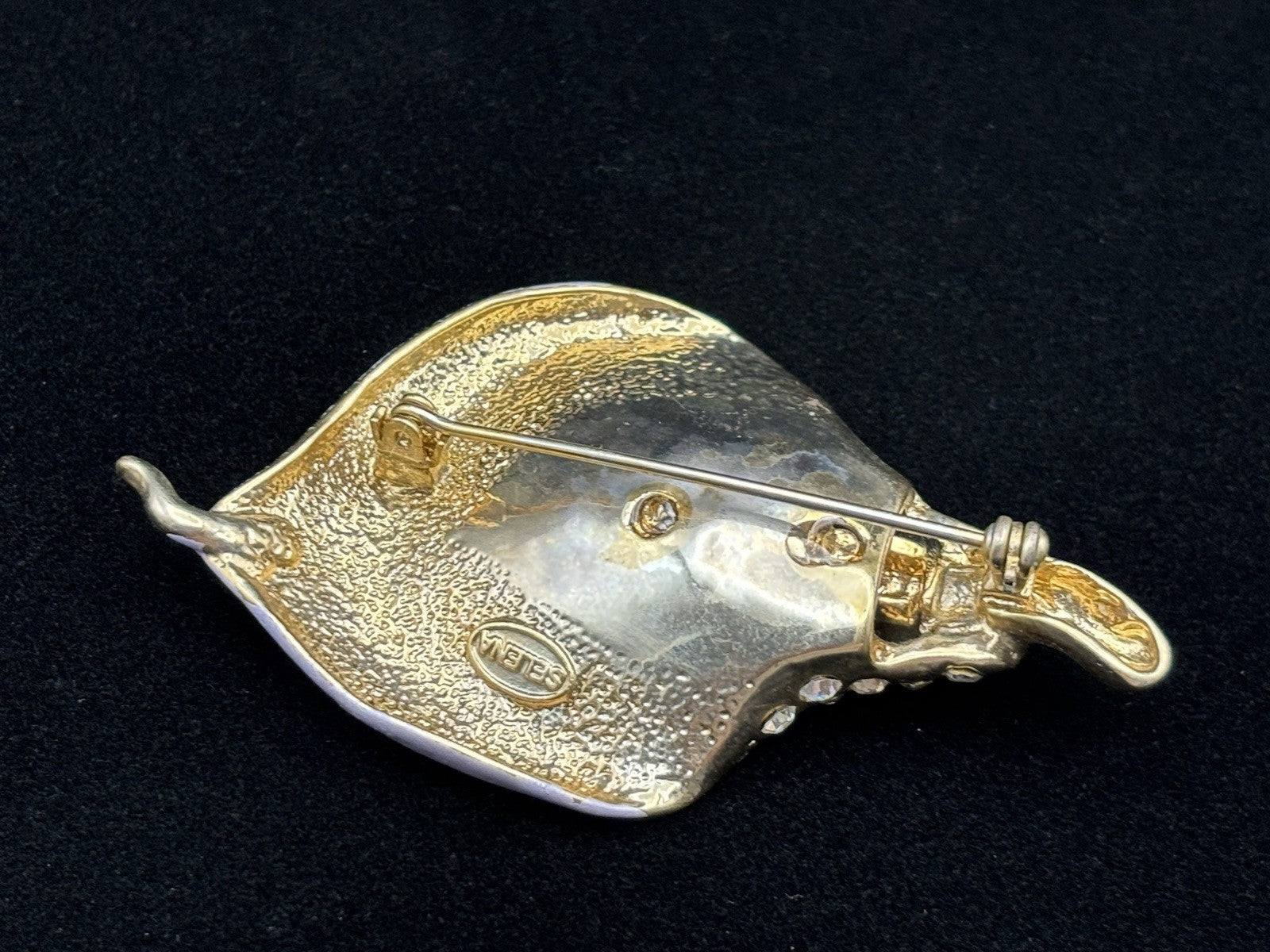 Vintage Selena Calla Lily Brooch Rhinestone Gold Tone Floral