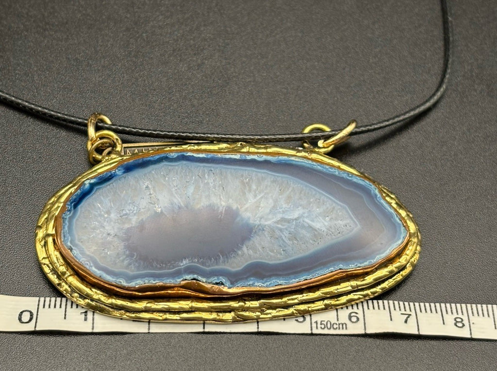Minkpink Oversized Blue Agate Slice Gold Frame Necklace