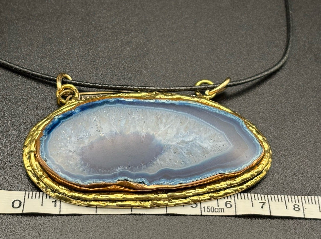 Minkpink Oversized Blue Agate Slice Gold Frame Necklace
