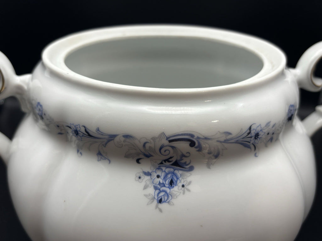 Bogucice Poland Porcelain Lidded Tureen Blue Floral Gold Gilt Rose Lid